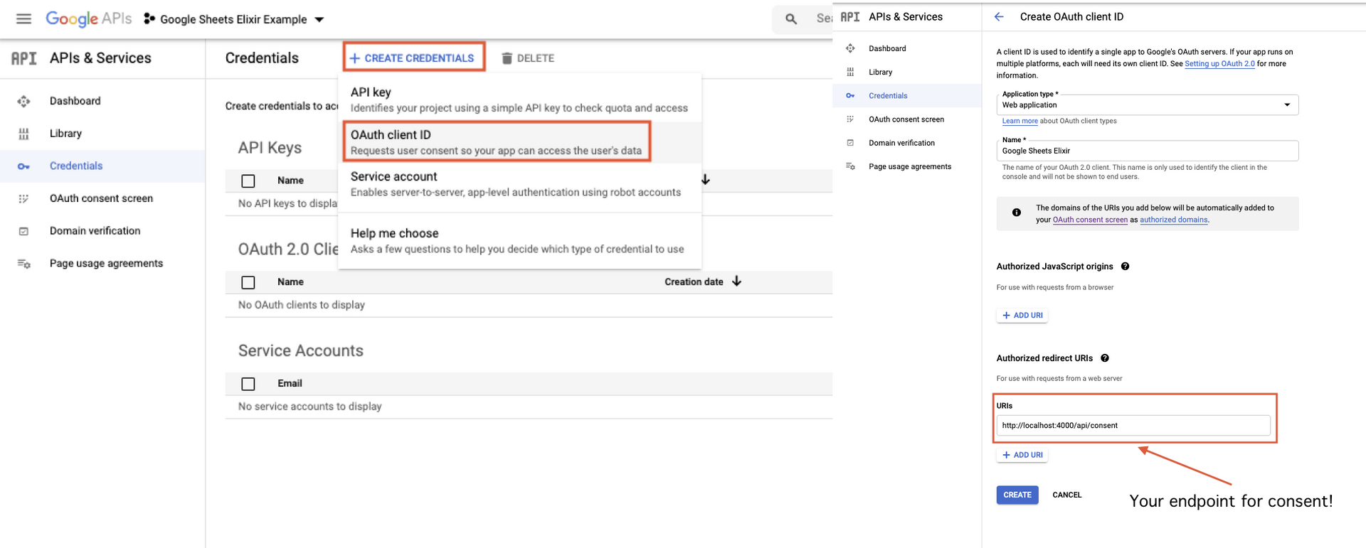 Add redirect uri to the google console project